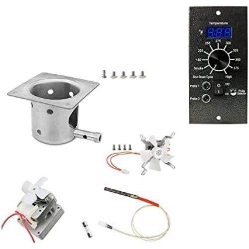 GRISUN Fire Burn Pot, Hot Rod Ignitor, Auger Motor and Grill Induction Fan Kit Replacement Parts Digital Pro Thermostat Controller