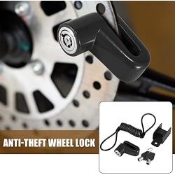 Motoforti Universal Mountain Bike Motorcycle Disc Brake Lock Anti-Theft Wheel Lock Black with Black Rope Set