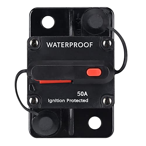 50 Amp Waterproof Circuit Breaker,with Manual Reset,12V-48V DC, for Car Marine Trolling Motors Boat ATV Manual Power Protect for Audio System Fuse