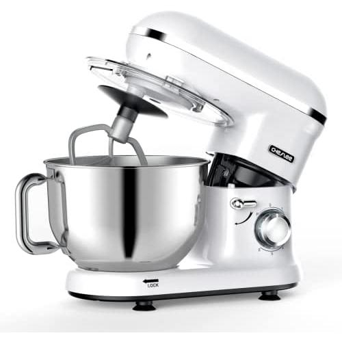 CHeflee Stand Mixer, 6 Quart, 600W Pure Copper Motor Kitchen Electric Mixer, 6+P Speed, Planetary Mixing Action, Household Food Mixer with Dough Hook, Wire Whip & Beater, White