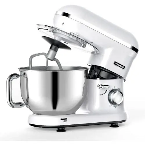 CHeflee Stand Mixer, 6 Quart, 600W Pure Copper Motor Kitchen Electric Mixer, 6+P Speed, Planetary Mixing Action, Household Food Mixer with Dough Hook, Wire Whip & Beater, White