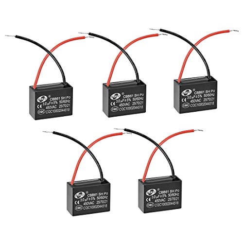 uxcell Ceiling Fan Capacitor CBB61 3uF 450V AC 2 Wires Metalized Polypropylene Film Capacitors 38x19x28mm for Water Pump Motor Generator, Pack of 5