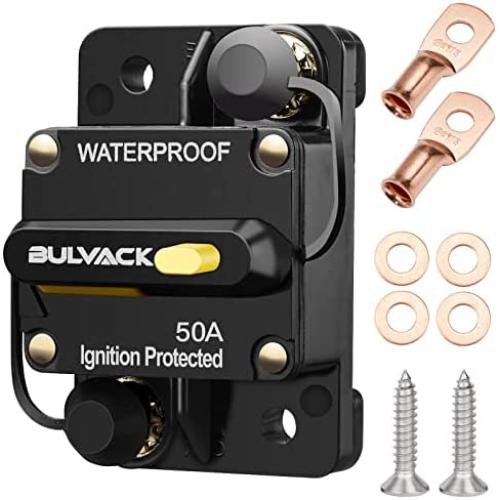 BULVACK 50 Amp Circuit Breaker with Manual Reset for Car Marine Trolling Motors Boat ATV Manual Power Protect for Audio System Fuse, 12V-48V DC (50A)