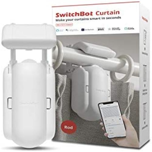 SwitchBot Curtain Smart Electric Motor - Wireless App or Automate Timer Control, Add SwitchBot Hub Mini to Make it Compatible with Alexa, Google Home, HomePod, IFTTT (Rod, White)