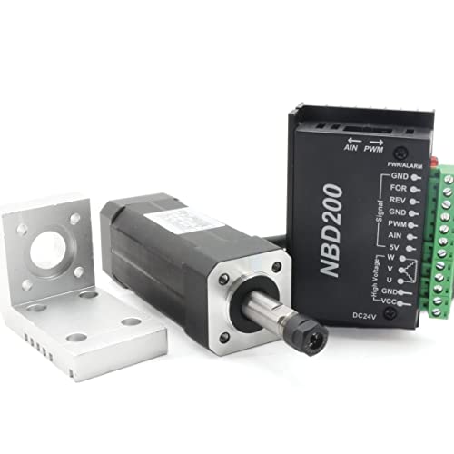 RATTMMOTOR CNC Square Mini 104W Brushless DC Spindle Motor 10800RPM ER8 42mm+Brushless Spindle Motor Driver 24V 5A Spindle Motor Controller+Spindle Motor Mount Bracket for CNC Router Milling Machine