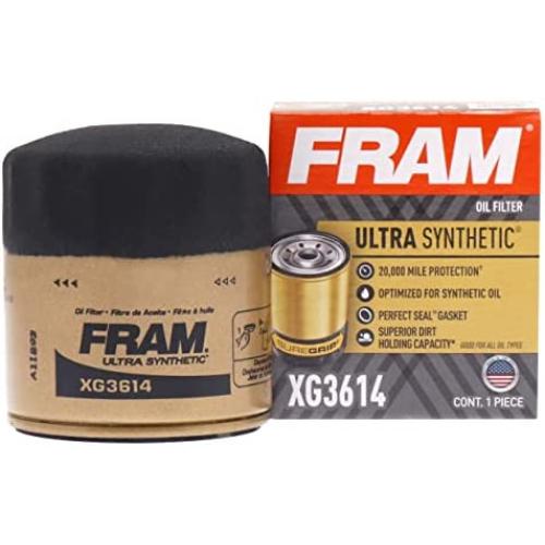 FRAM Ultra Synthetic Automotive Replacement Oil Filter, Designed for Synthetic Oil Changes Lasting up to 20k Miles, XG3614 with SureGrip (Pack of 1)