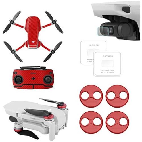 RC GearPro Mavic Mini 2 Pack Tempered Glass Foil Film+DIY Scratch-Proof Sticker+Motor Cover Cap for DJI Mavic Mini Drone (1* Red Motor Cover Set)