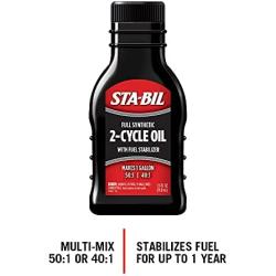 STA-BIL Full Synthetic 2-Cycle Oil - With Fuel Stabilizer For Up To 12 Months Protection - 5 Gallon Multi-Mix - 50:1/40:1 Mix Ratios - Low Smoke Formula, 2.6 fl. oz. (22403)