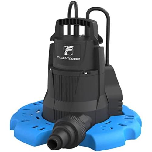 FLUENTPOWER Automatic Pool Cover Pump, 1/4 HP 2310GPH Submersible Water Removal Pump, with Check Valve Adapter, for Swimming Pool, Hot Tub, Boat Covers, Water Beds, Rooftop, Shallow Pit Water