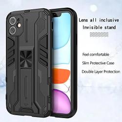 RIZZ Case for iPhone 11 with Kickstand Holder Magnetic Shockproof Car Mount Armor Military Ultra Slim Mobile Phone Cover for Men and Women Drop Protection (Black)