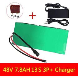 Wnicek 48V 7.8AH E-Bike Lithium Battery 13S 3P 7800mAh Waterproof Battery Pack Suitable for Motors Within 1000W for Electric Scooter Electric Tricycles Electric Motorcycles with Charger