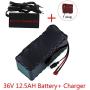 Wnicek 36V 12.5AH 10S 5P Ebike Lithium Battery for 250W 350W 500W 750W 1000W Motor Waterproof PVC Battery Pack Rechargeable Battery with Charger and 20A BMS
