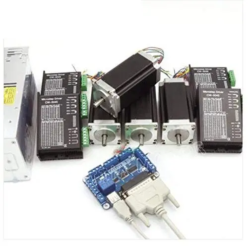 4 Axis Stepper Motor Nema 23 Dual Shaft 425oz-in 112mm+CW5045 Driver 4.5A 256 Microstep+5 Axis Breakut Board+400W 36V Power Supply CNC Controller Kit for CNC Router Engraver Milling Machine