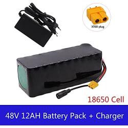 Jieoto 48V 12000mAh Electric Bicycle Lithium-ion Battery 12000mAh E-Bike Battery Pack for 200W/ 350W/ 500W/ 750W/ 1000W Motors for Mountain Bike Electric Scooterwith Charger