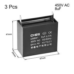 uxcell Ceiling Fan Capacitor CBB61 8uF 450V AC Single Insert Metalized Polypropylene Film Capacitors 47x23x41mm for Water Pump Motor Generator, Pack of 3