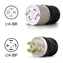 ELEGRP NEMA L14-30R Locking Connector, Generator Twist Lock Adapter Female Connector, 30 Amp 125/250V 3 Pole 4 Wire Grounding, Industrial Grade Heavy Duty, UL Listed (1 Pack, Black/White)