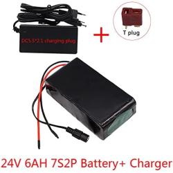 Wnicek 24V 6000mAh E-Bike Lithium Battery Pack 7S 2P 6AH Lithium-ion Battery for Motor Within 500W for Electric Scooters Electric Tools Airplane Models with 20A BMS and Charger
