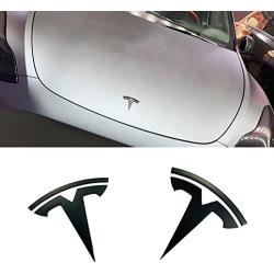 Powlamks 3D Metal Emblem Sticker for Tesla Model Y, 2Pcs - Front Hood Badge Decal & Rear Trunk Logo (Matt Black)