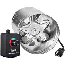 iPower GLFANXBOOSTER8CTRL 8 Inch 420 CFM Booster Fan Inline Duct Vent Blower with Variable Speed Controller Adjuster, Silver