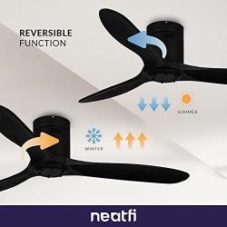 (New Model) Neatfi 52 Inches Reversible Low Height Ceiling Fan, 6 Speed Setting Remote Control, DC Motor, 3 Solid Wood Blades, Flush Mount (Black)