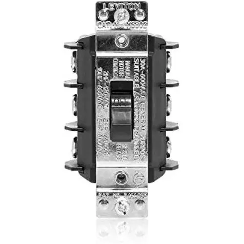 Leviton MS303-DSS 30 Amp, 600 Volt, Three-Pole, 3 Phase AC Motor Starter, Suitable as Motor Disconnect, Short Toggle, Industrial Grade, Non-Grounding, Black