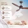 Ovlaim 52 Inch Walnut Wood DC Motor Ceiling Fan with Light, Dimmable LED Lighting & Large Propeller 6 Speed Quiet Ceiling Fan with Remote Control 3 Blades for Outdoor Patio, Brown
