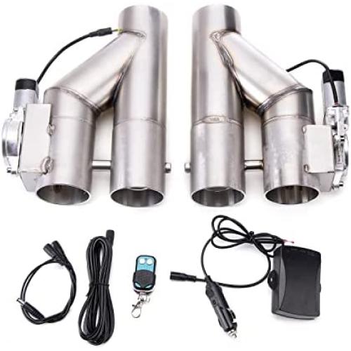 RJSPHH 3 Inch Electric Exhaust Cutout Motor E-cut Valve Kit Dual Flaps Type, Y Pipe 2 pcs with One Controller Remote Kit