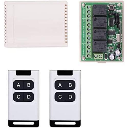 DC 12V Wireless Remote Switch 4 Channel 433Mhz RF White Remote Control with Wireless 4 Relay Receiver, 12V Multifunction Switch for LED Motor Widely Used