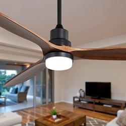 Sofucor Ceiling Fan 60 Wood Ceiling Fan with Lights Remote Control Walnut Blades Dimmable Light Reversible DC Motor Modern Ceiling Fan for Kitchen, Bedroom, Basement, Dining, Living Room Matte Black