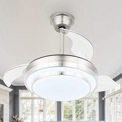 36 Inch Retractable Ceiling Fan with Lights and Remote Control, Modern Ceiling Fan with Retractable Blades, DC Motor, 6 Speed, 3 Light Color Change, 3 Timing Options Brushed Nickel