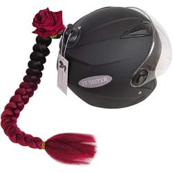 3T-SISTER Helmet Pigtails Gradient Ramp Helmet Braids Ponytail Helmet Hair with Suction Cup with Bowknot or Rose for Motor Bike 1PCS 24inch Many Colors (Helmet not Included)