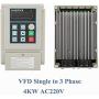 VFD Single to 3 Phase, 4kW 220V AC Single-phase Variable Frequency Drive Inverter, VFD Speed Controller Inverter for 3-phase Motor