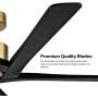 WINGBO 64 Inch DC Ceiling Fan without Lights, 5 Reversible Carved Solid Wood Blades, 6-Speed Noiseless DC Motor, Ceiling Fan No Light with Remote, Brass Finish with Black Blades, ETL Listed