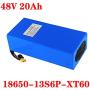 Jieoto Ebike Battery Pack 48V 20Ah 10S6P Electric Bike Lithium Battery with 2A Charger Suitable for 250W 350W 450W 750W 500W 800W 1000W 1200W Electric Bicycle Scooters Tricycles Motor