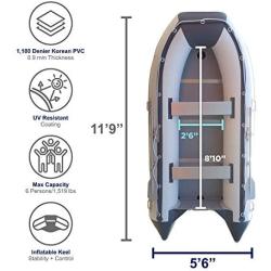 Newport Vessels 11ft 9in Baja Inflatable Dinghy Boat Transom Sport Tender - 6 Person - 20 Horsepower USCG Rated, White/Gray, (20M1000020)