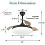 42 Inch Retractable Ceiling Fan,Ceiling Fan Retractable Blades,Reversible DC Motor 6 Speed,3 Light Color,Timing Option,3 Hidden Blades,Natural Wind Mode,Retractable Fan Ceiling Light Black