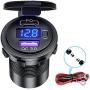 USB C Car Charger Socket, 48W Dual PD USB C Quick Charge 3.0 USB Car Power Outlet 12V/24V Car Socket with LED Voltmeter and ON/Off Switch for Car, Marine, Boat, Motorcycle, Truck, RV