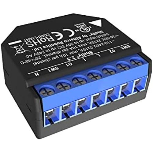 Shelly 2.5 Relay Switch, WiFi Smart Home Automation, Compatible With Alexa & Google Home, iOS Android, No Hub Required, Wireless Light Switch, Smart Appliances, Dual Power Metering