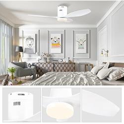 48 inch Ceiling Fan with Light and Remote, Indoor Low Profile Ceiling Fan with 6 Speeds 3 Color LED light DC Motor, ,White ,F5661A