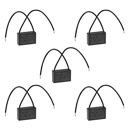 uxcell Ceiling Fan Capacitor CBB61 1uF 250V AC 2 Wires Metallized Polypropylene Film Capacitor 36x23x12mm for Electric Fan Pump Motor Generator 5Pcs