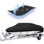 14-16ft Oxford Fabric Trailerable 210D Boat Cover, Heavy Duty Waterproof UV Resistant Marine Grade Oxford Fabric fits V-Hull,TRI-Hull,Trailer,Pro-Style,Fishing Ski,Runabout,Bass Boat with Strap Black
