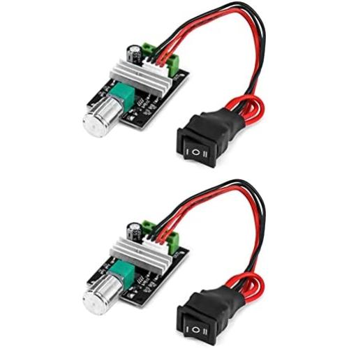 QWORK 80W 6V 12V 24V 28V 3A PWM Speed Control Reversible Switch Adjustable DC Motor Speed Controller 1203BB DC Motor Driver Commutation Reversing, 2 Packs