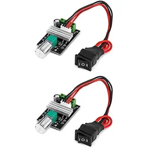 QWORK 80W 6V 12V 24V 28V 3A PWM Speed Control Reversible Switch Adjustable DC Motor Speed Controller 1203BB DC Motor Driver Commutation Reversing, 2 Packs