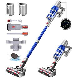 BSOTENA Cordless Vacuum Cleaner,2 Replaceable Batteries 26Kpa 350W Brushless Motor Stick Vacuum,Lightweight Vacuum for Home Hardwood Floor Carpet Pet Hair,Blue
