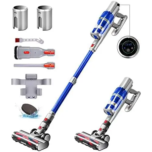 BSOTENA Cordless Vacuum Cleaner,2 Replaceable Batteries 26Kpa 350W Brushless Motor Stick Vacuum,Lightweight Vacuum for Home Hardwood Floor Carpet Pet Hair,Blue