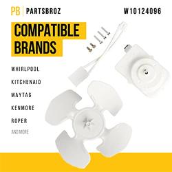 Lifetime W10124096 Condenser Fan Motor by PartsBroz - Compatible Whirlpool Maytag Kenmore Refrigerator Parts - Replaces AP4318657 AH1957416 EA1957416 - Includes Motor, Blade, Wiring Harness, Hardware