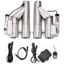 RJSPHH 2.5 Inch Electric Exhaust Cutout Motor E-cut Valve Kit Dual Flaps Type, Y Pipe 2 pcs with One Controller Remote Kit