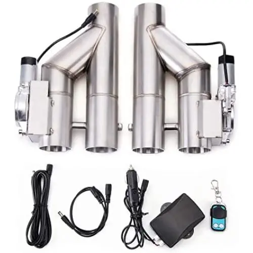 RJSPHH 2.5 Inch Electric Exhaust Cutout Motor E-cut Valve Kit Dual Flaps Type, Y Pipe 2 pcs with One Controller Remote Kit