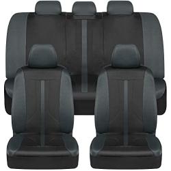 Motor Trend OmniFit Car Seat Covers, Full Set in Gray & Black – Two-Tone Front Seat Covers with Hooded Split Bench Seat Cover, Sporty Seat Protectors, Interior Covers for Auto Truck Van SUV