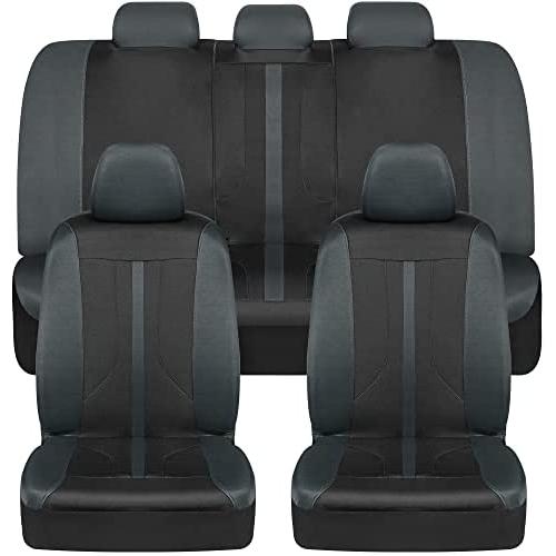 Motor Trend OmniFit Car Seat Covers, Full Set in Gray & Black – Two-Tone Front Seat Covers with Hooded Split Bench Seat Cover, Sporty Seat Protectors, Interior Covers for Auto Truck Van SUV